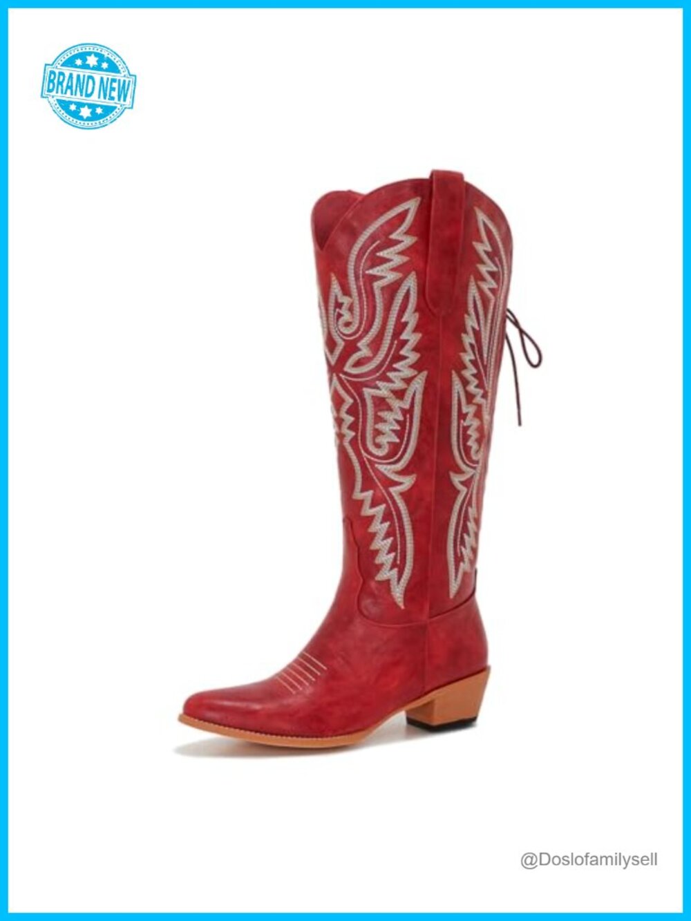 Wide Calf Cowboy Boots Faux Leather Knee High Western Lace Up